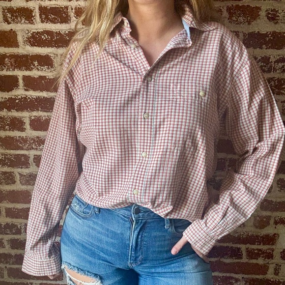 90s Bugle Boy Company red & green plaid button down - Picture 4 of 9